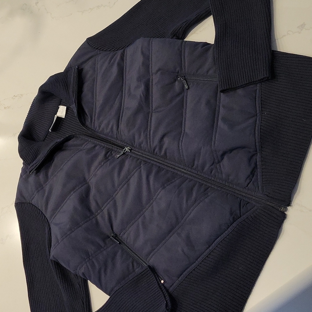 TAIL Silk and Cable Knit Jacket, Size XL, Deep Navy